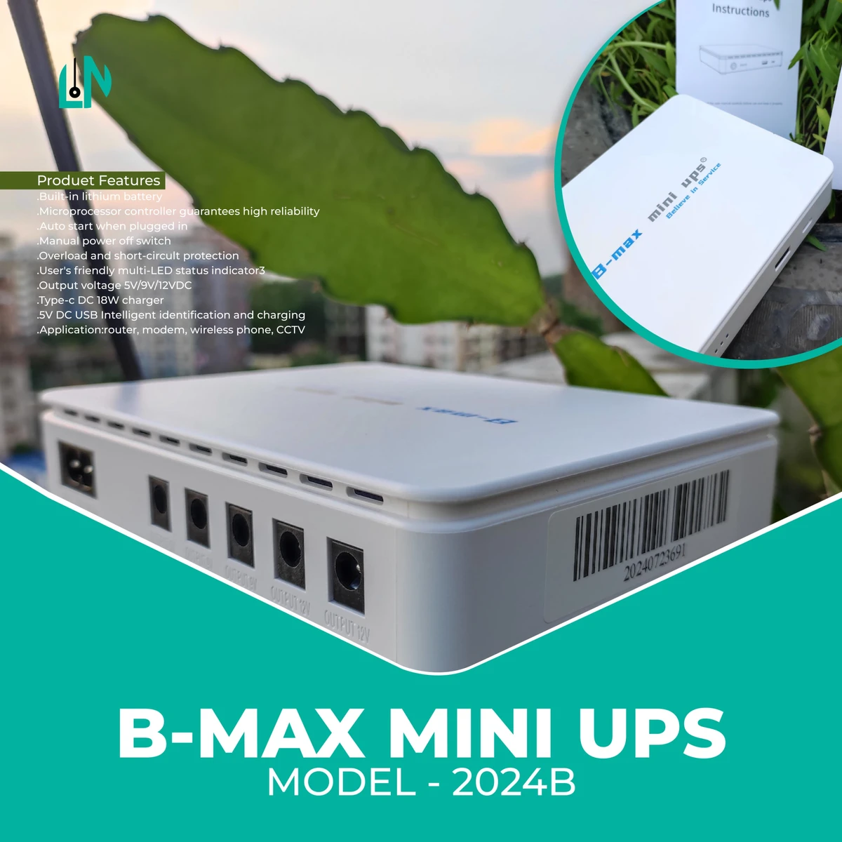 B-Max Mini UPS For Wifi Router + ONU + IP cam/CC cam (10400mAh with 7 output)