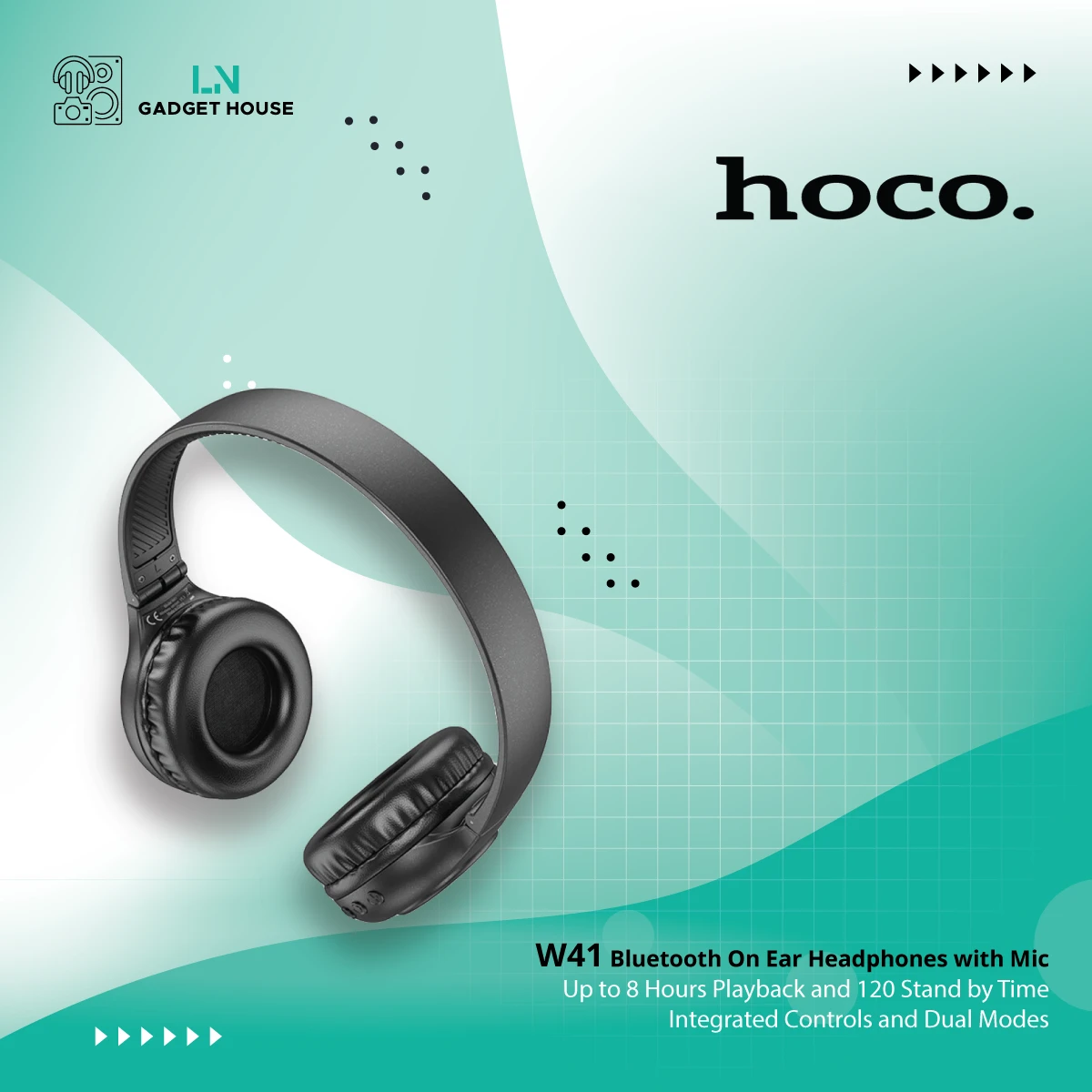 HOCO W41 Bluetooth On Ear Headphones with Mic, Up to 8 Hours Playback and 120 Stand by Time, 71MM Drivers, Padded Ear Cushions, Integrated Controls and Dual Modes