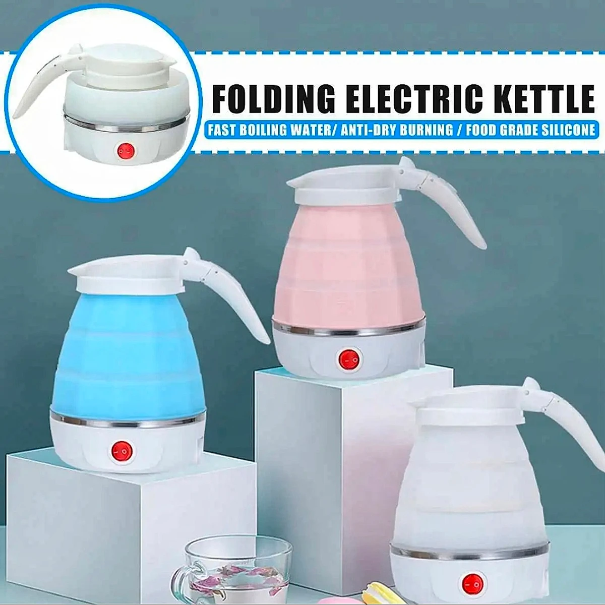 Portable Electric Kettle- Foldable Silicone Water Kettle Travel Electric Kettles