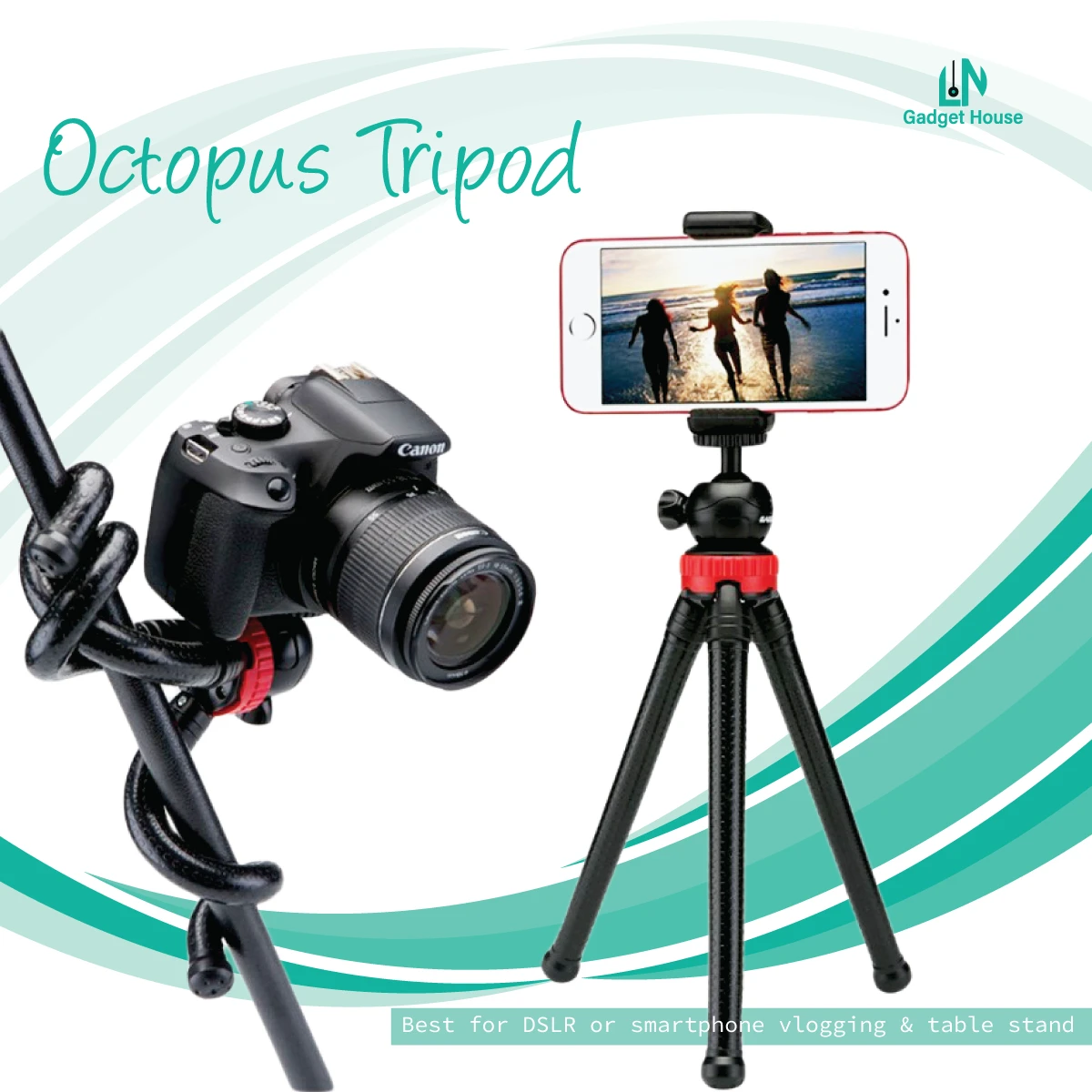 Portable Flexible and Universal Mobile Phone, Digital Single Lens Reflex Camera and Gopro Flexible Octopus Tripod