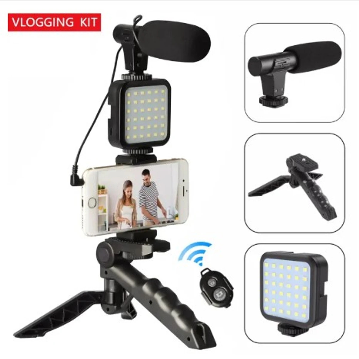 AY-49 Phone Vlog Tripod Vlogging Kit with Microphone, LED Light, and Remote Control - All-in-One Vlogging Kit