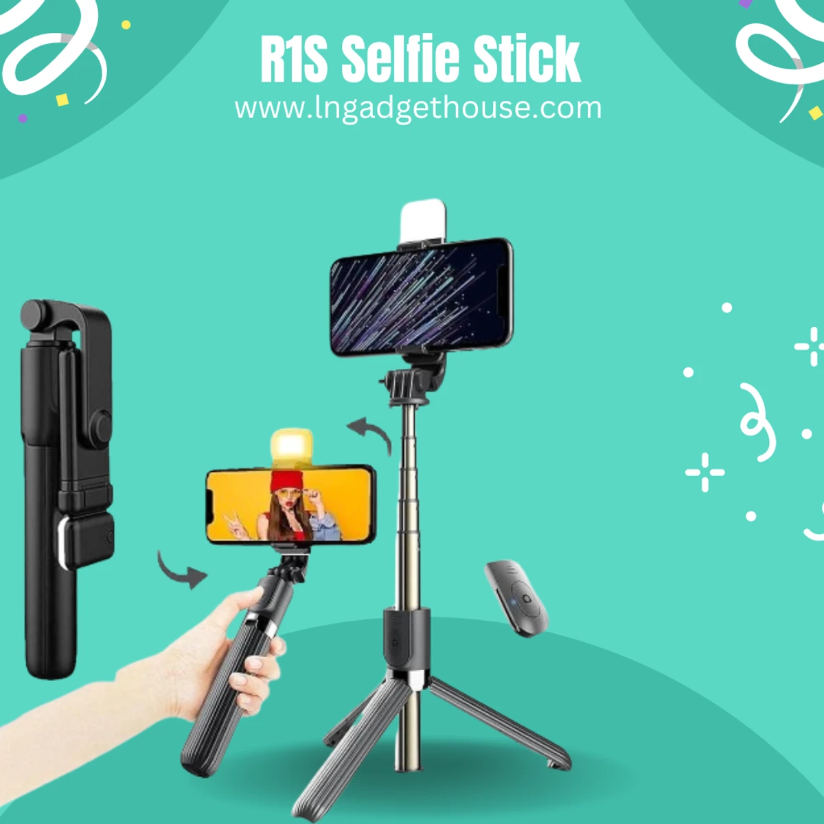 R1S Selfie Stick Wireless Remote With Fill Light