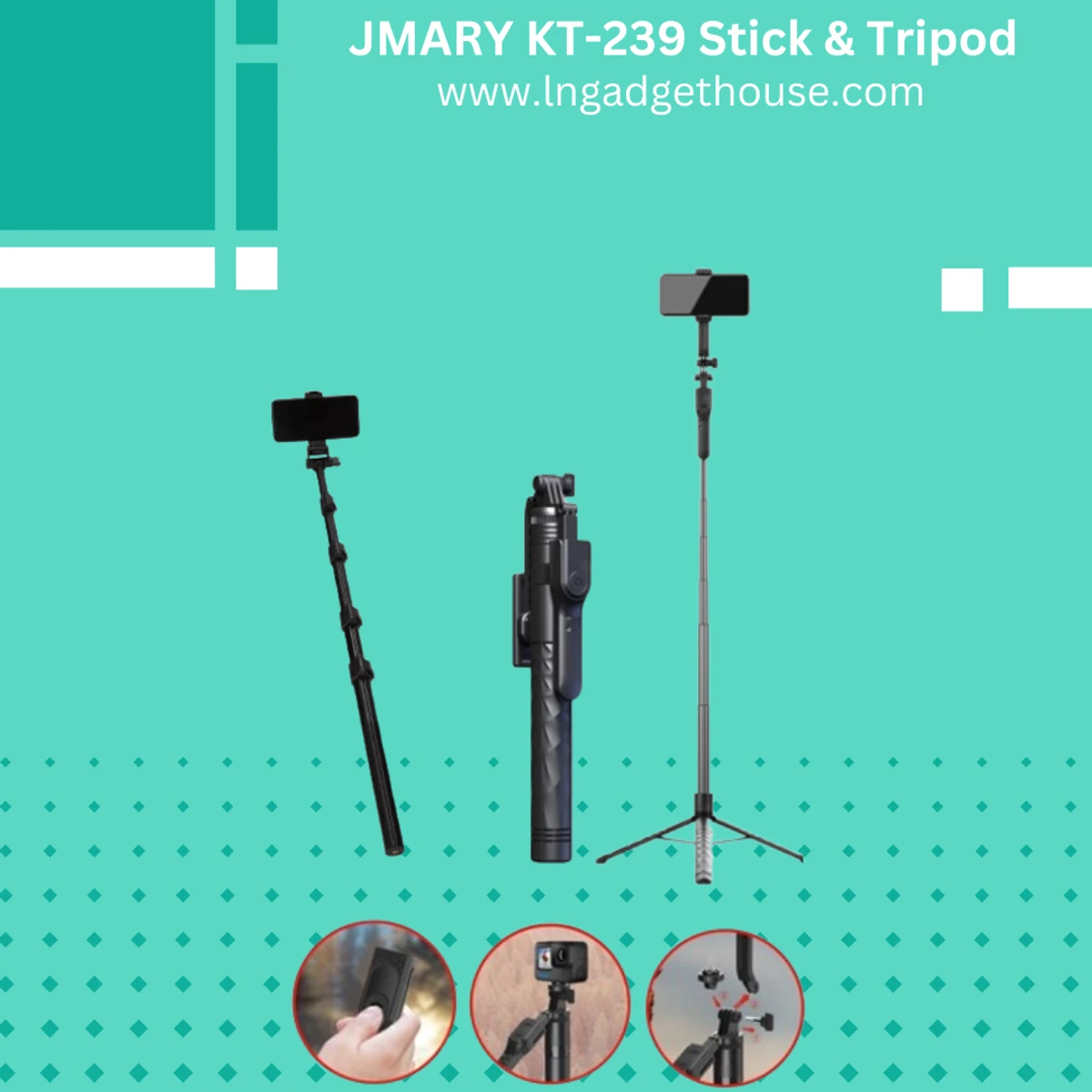 JMARY KT-239 1.75M Handheld stick stick & tripod 2-in-1 light weight & portable