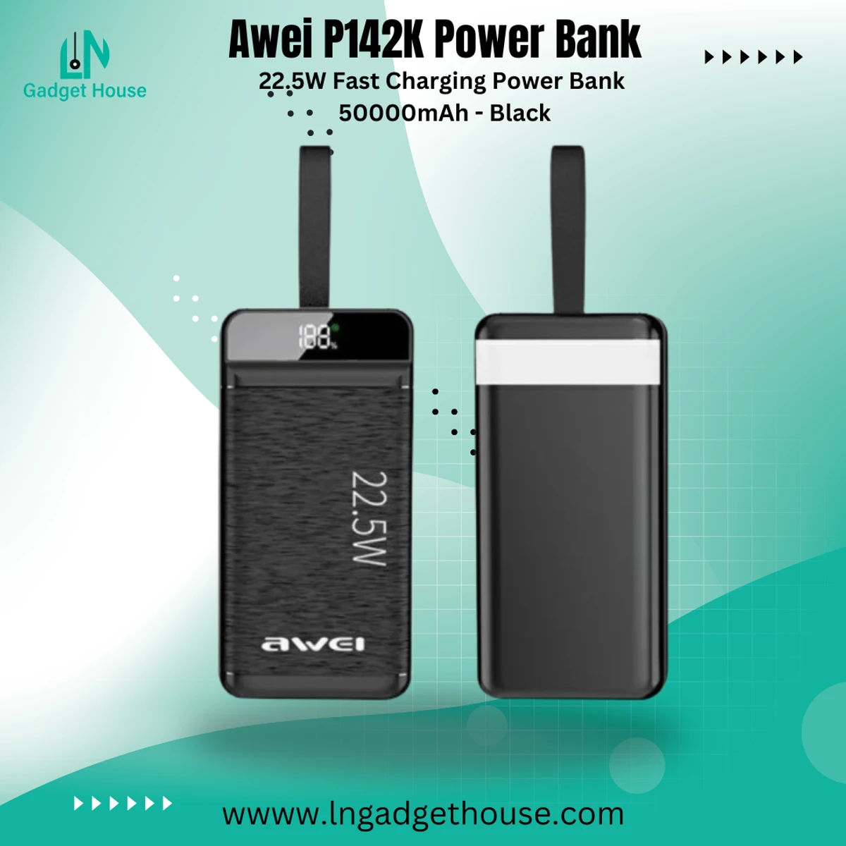 Awei P142K Powerful Power Bank 50000mAh With LED Lamp PD 22.5W Fast Charge External Battery For iOS & Android Portable Powerbank