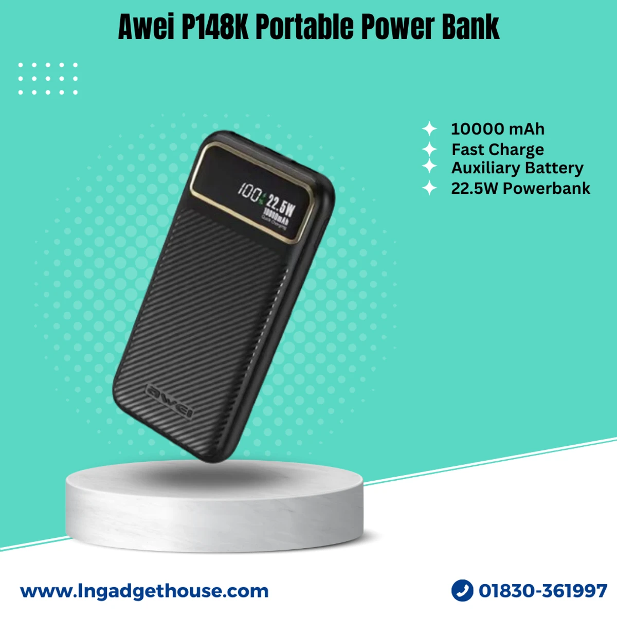 Awei P148K Portable Power Bank 10000 mAh Powerful PD 22.5W Powerbank With Multiple Output Fast Charge External Auxiliary Battery