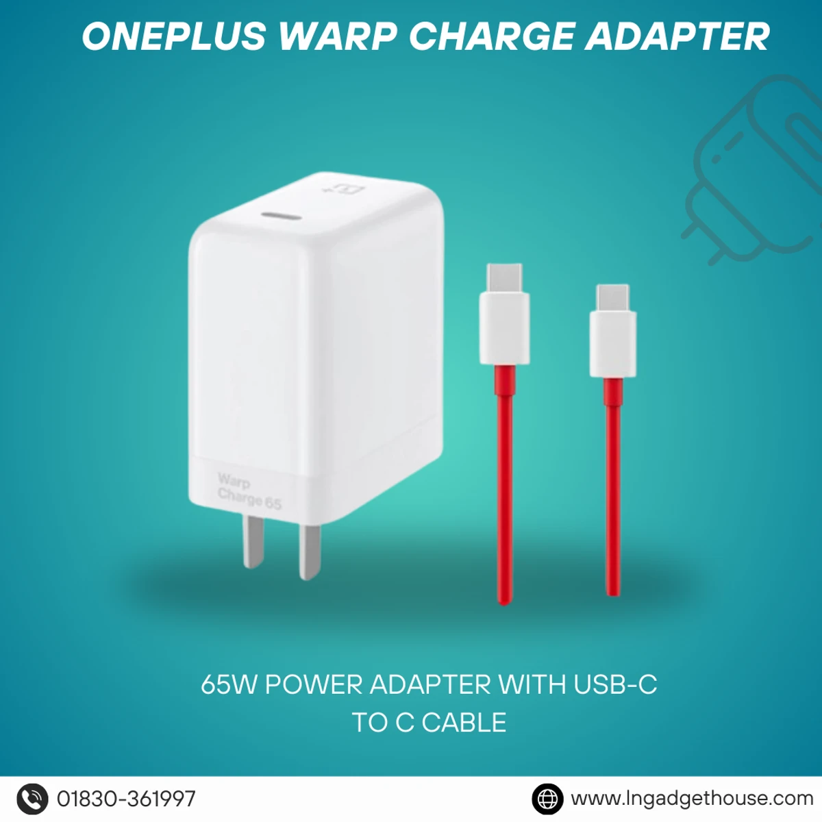 OnePlus Warp Charge 65W Power Adapter with USB-C to C Cable