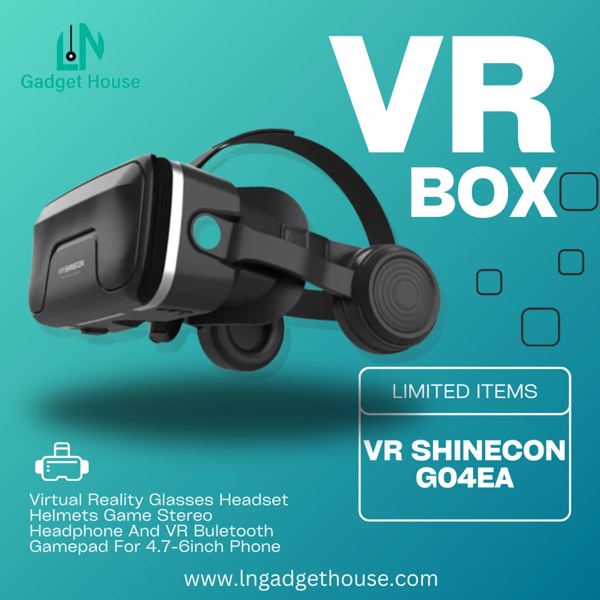 VR SHINECON G04EA VR Virtual Reality Glasses Headset Helmets Game Stereo Headphone And VR Buletooth Gamepad For 4.7-6inch Phone