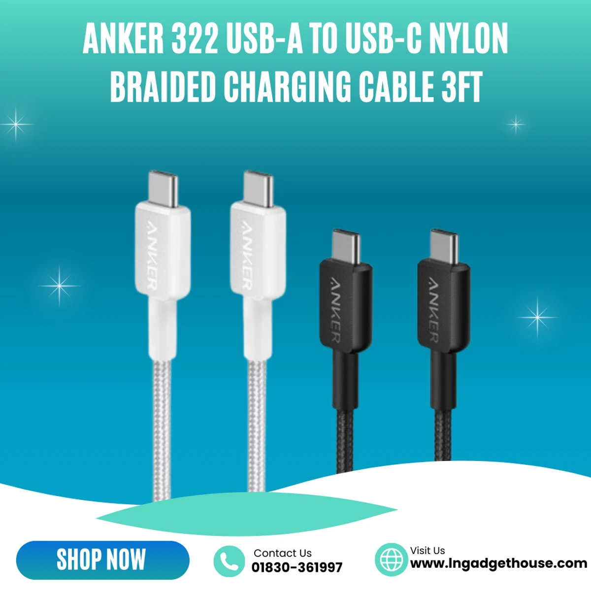 Anker 322 USB-A to USB-C Nylon Braided Charging Cable 3ft