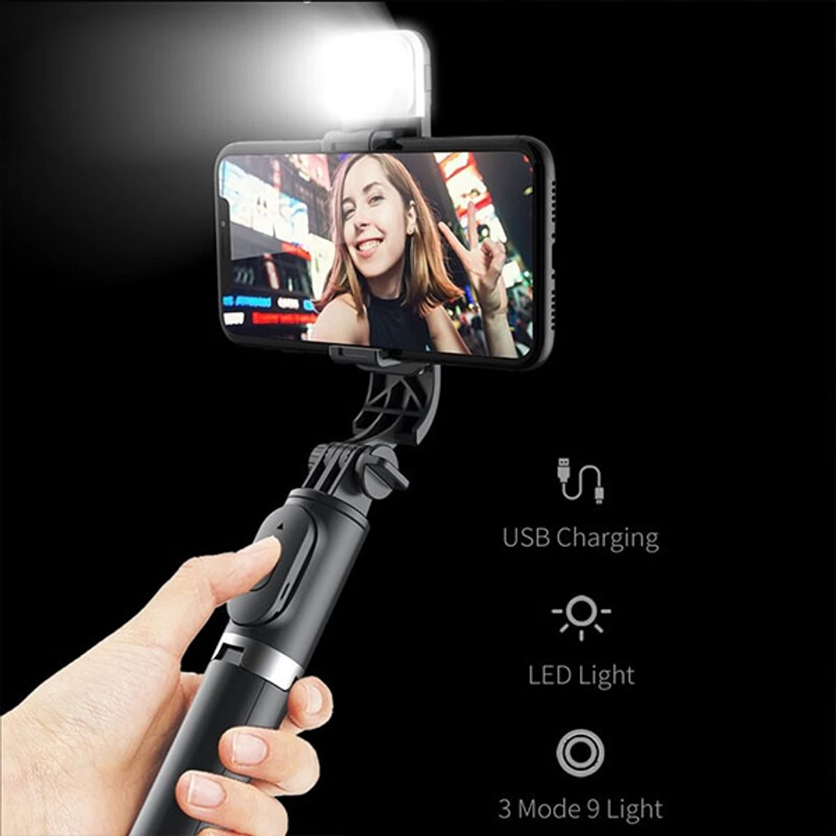 P20S Selfie Stick Foldable Mini Tripod with Fill Light Bluetooth Remote