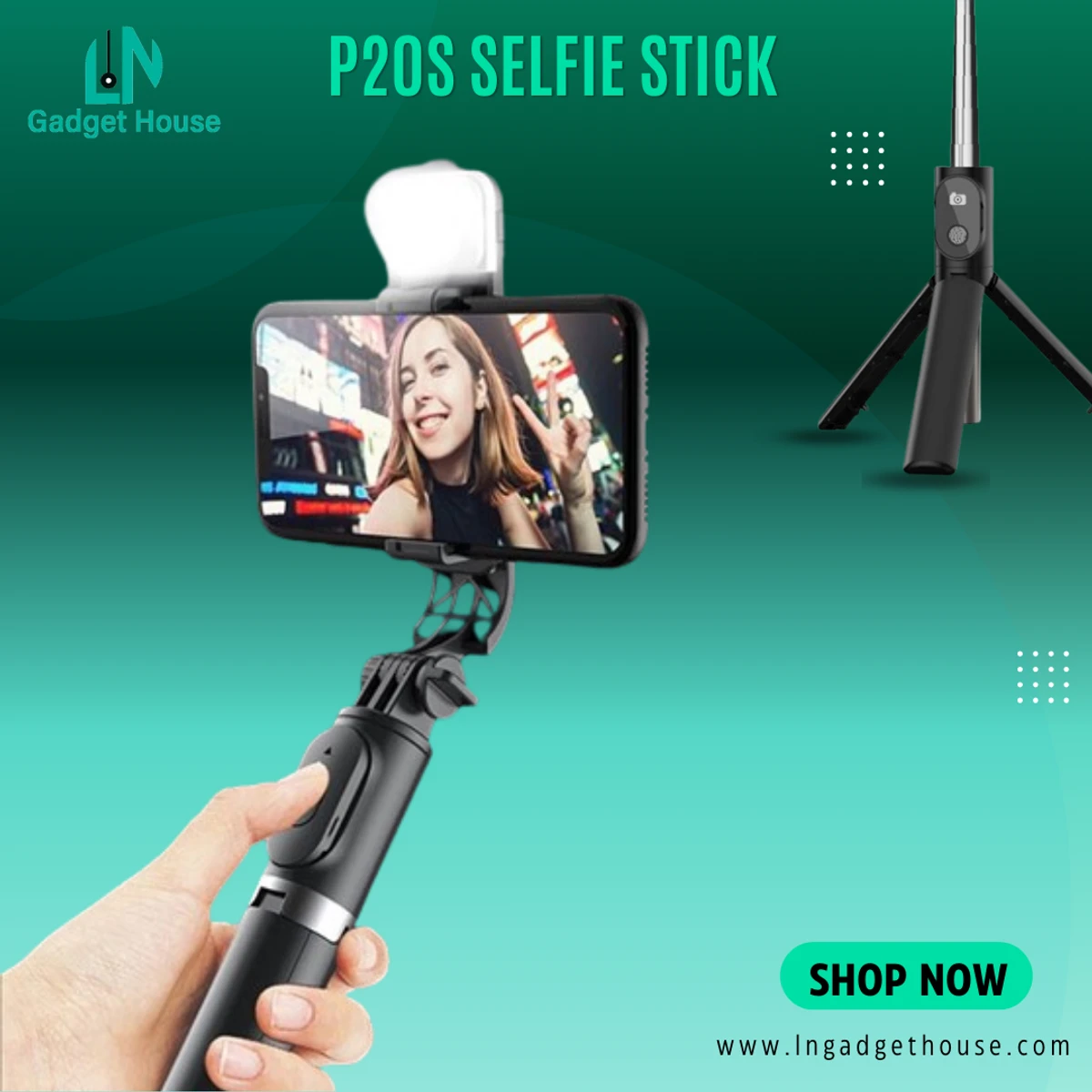 P20S Selfie Stick Foldable Mini Tripod with Fill Light Bluetooth Remote