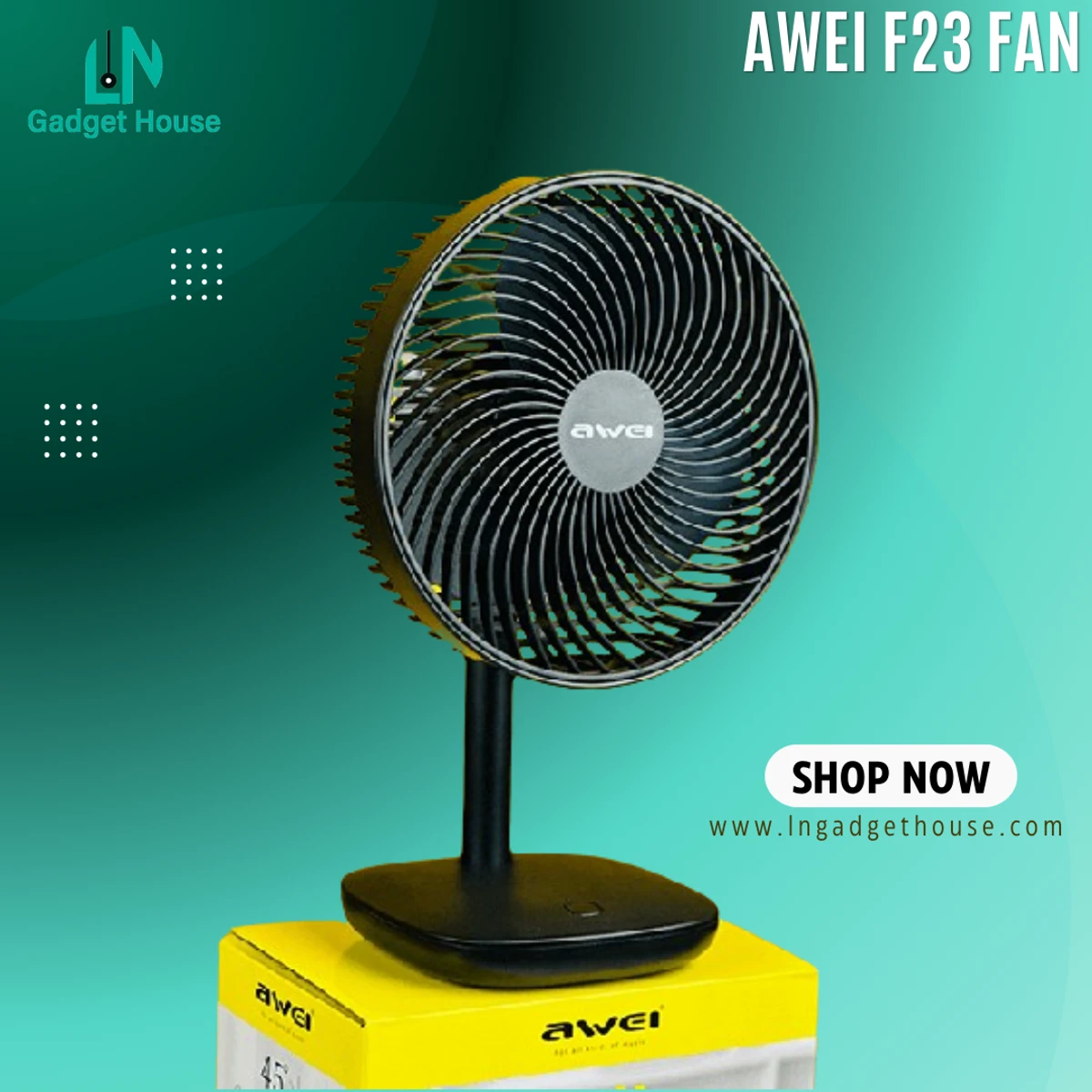 Awei F23 Mini Portable USB Rechargeable Desk Fan