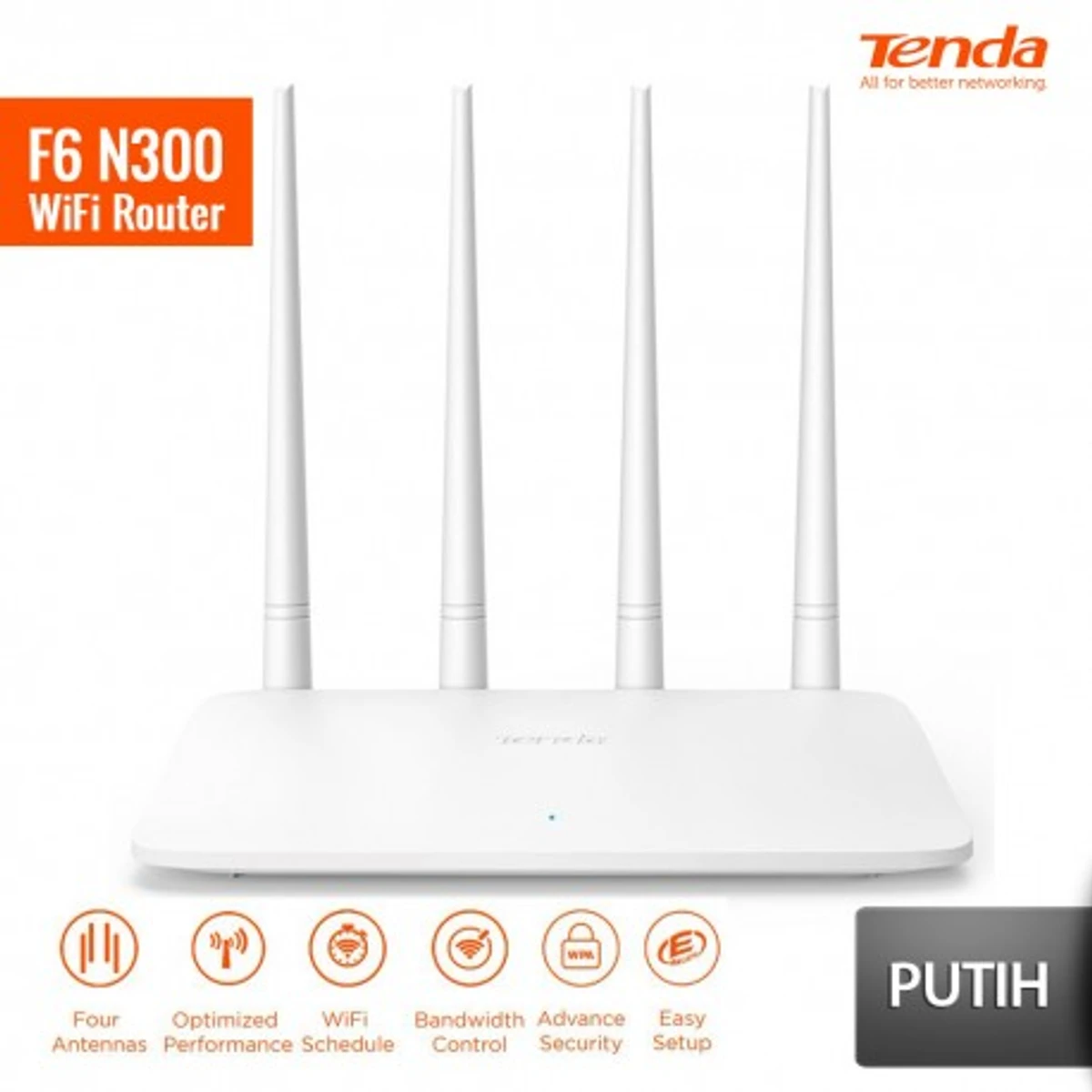 Tenda F6 N300 Single-Band 4 Antenna Easy Setup Wi-Fi Router