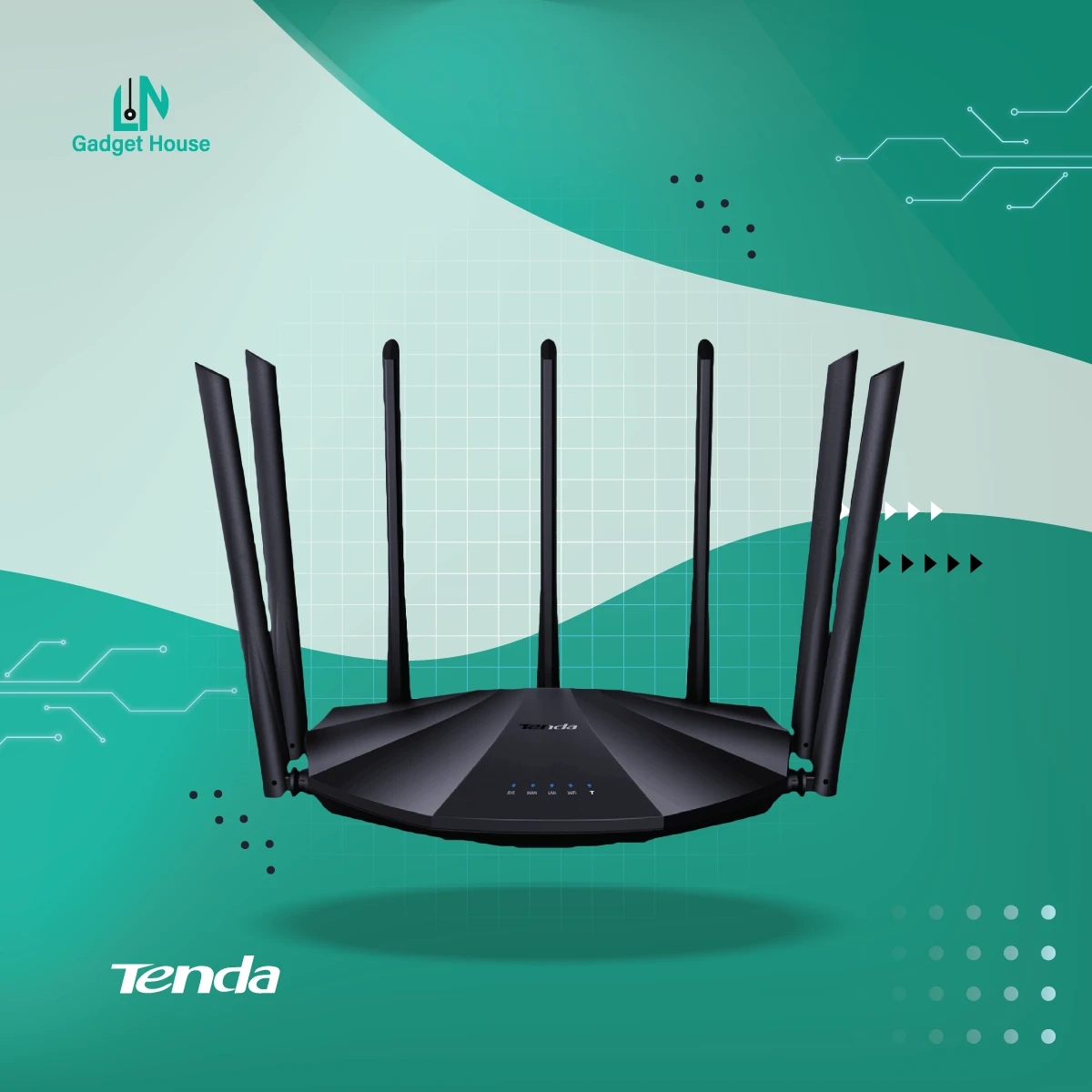 Tenda AC23 2033mbps AC2100 7 Antenna Dual Band Gigabit Wireless Router (Black)