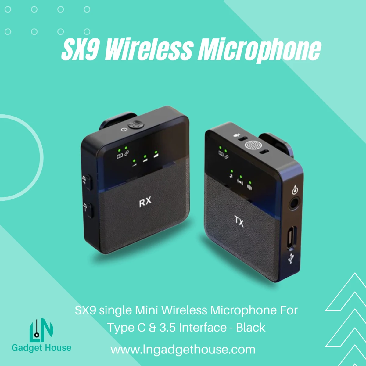 SX9 single Mini Wireless Microphone For Type C & 3.5 Interface - Black