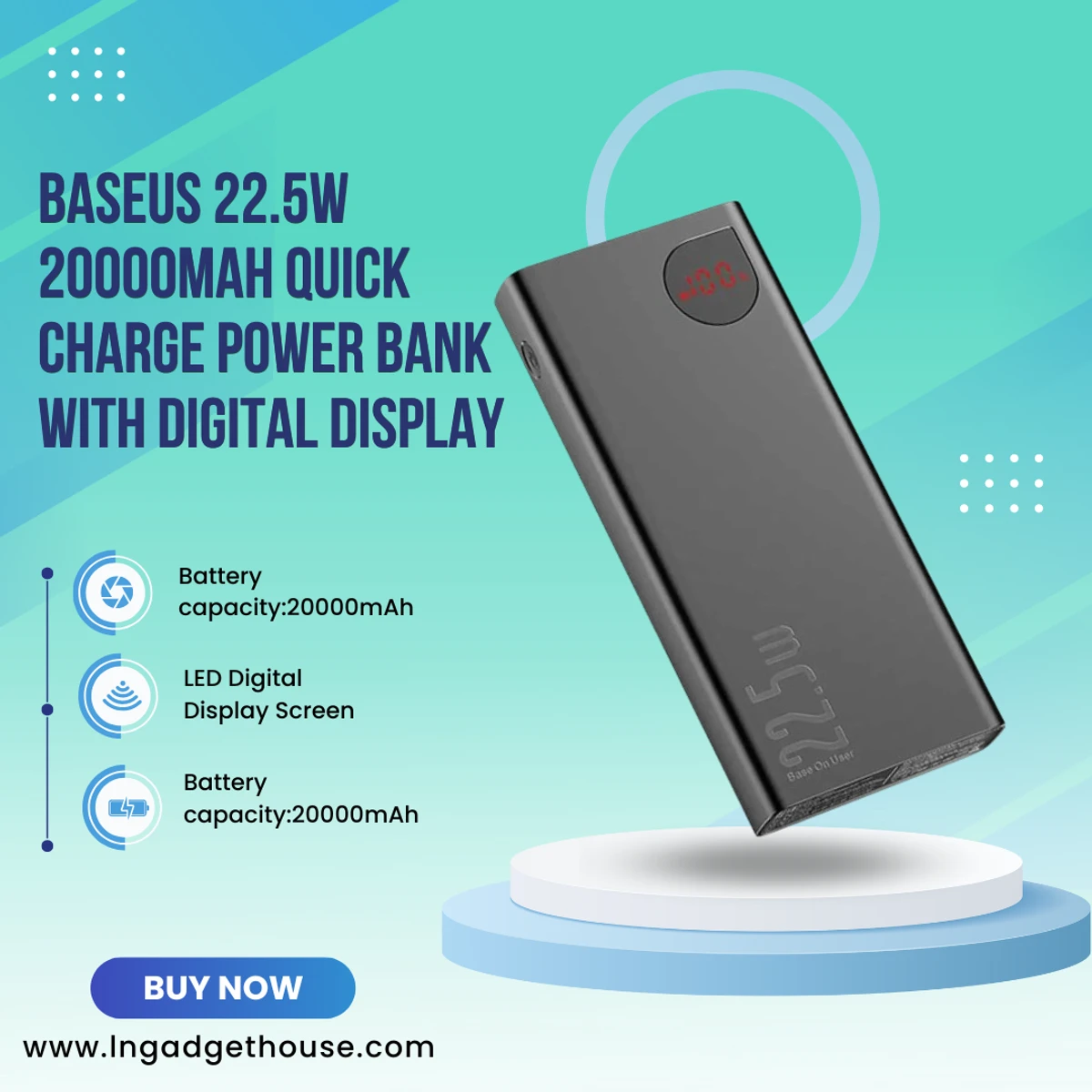 Baseus 22.5w 20000Mah Quick Charge Power Bank With Digital Display