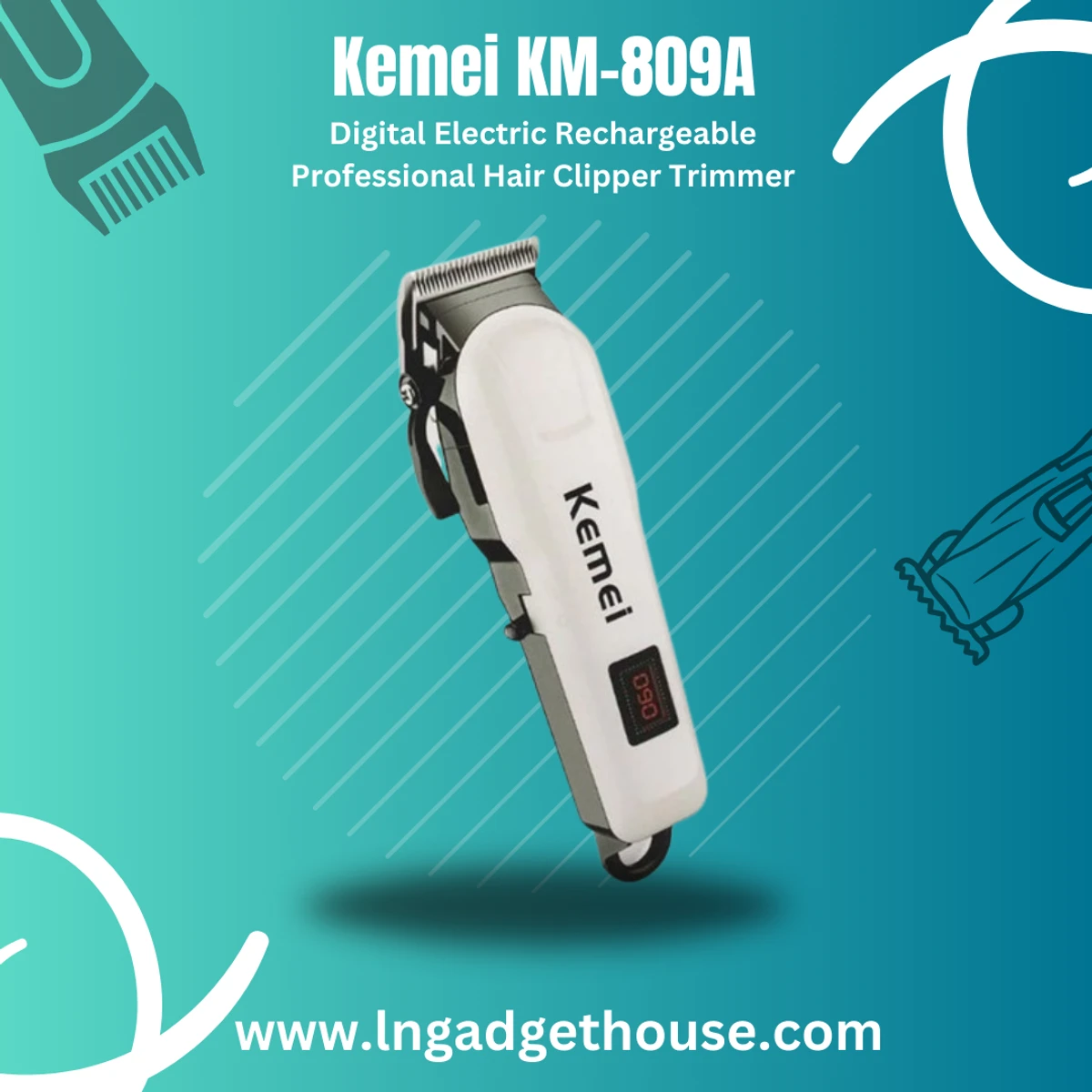 Kemei KM-809A Digital Electric Rechargeable Professional Hair Clipper Trimmer