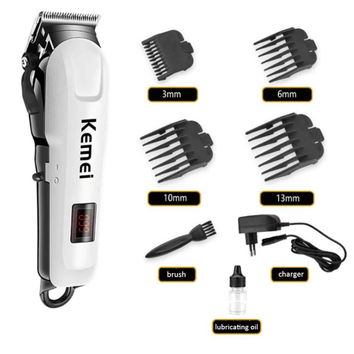 Kemei KM-809A Digital Electric Rechargeable Professional Hair Clipper Trimmer