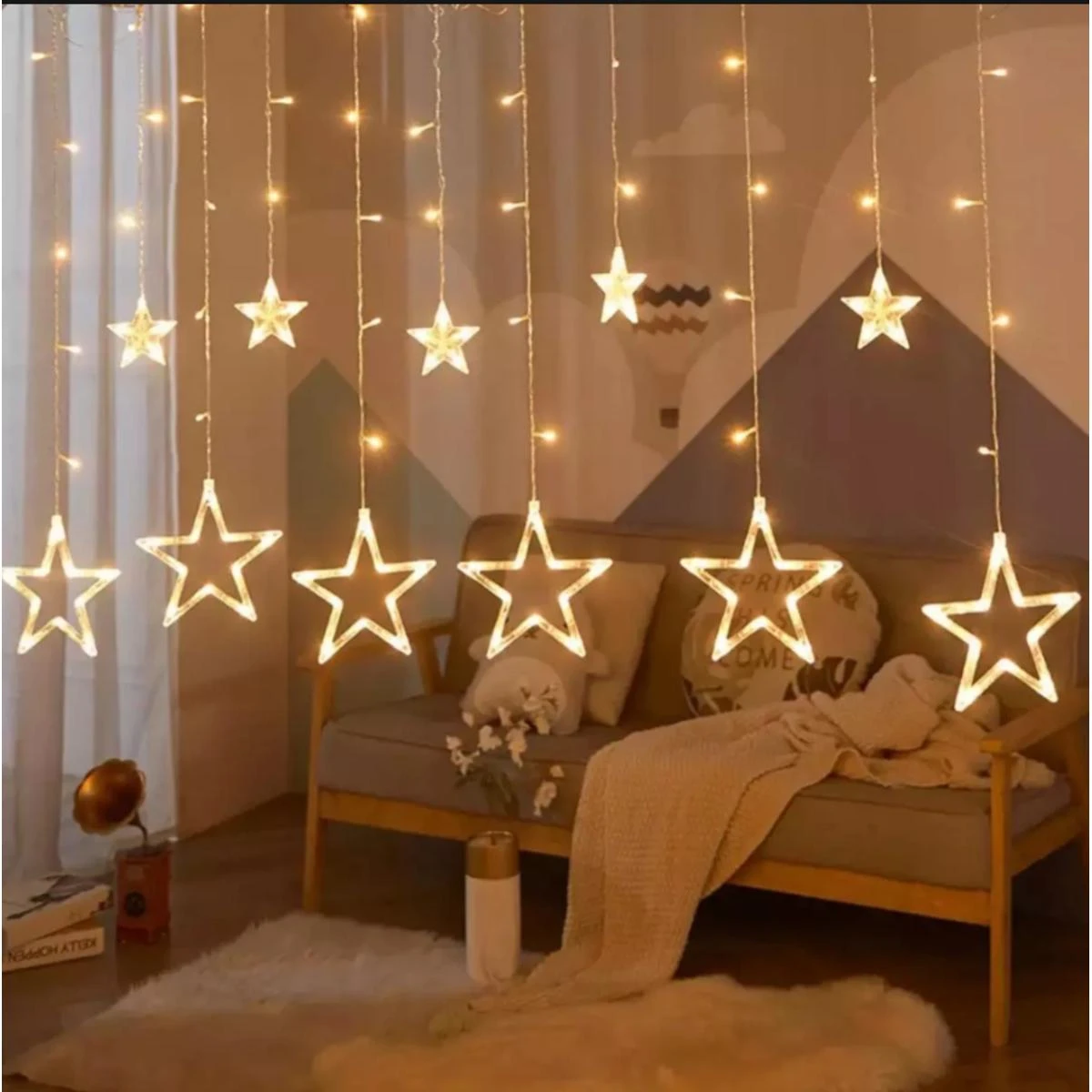 Big Shape Star Fairy String Light for Curtains- 16 feet, 6 Big Star, 6 Small Star