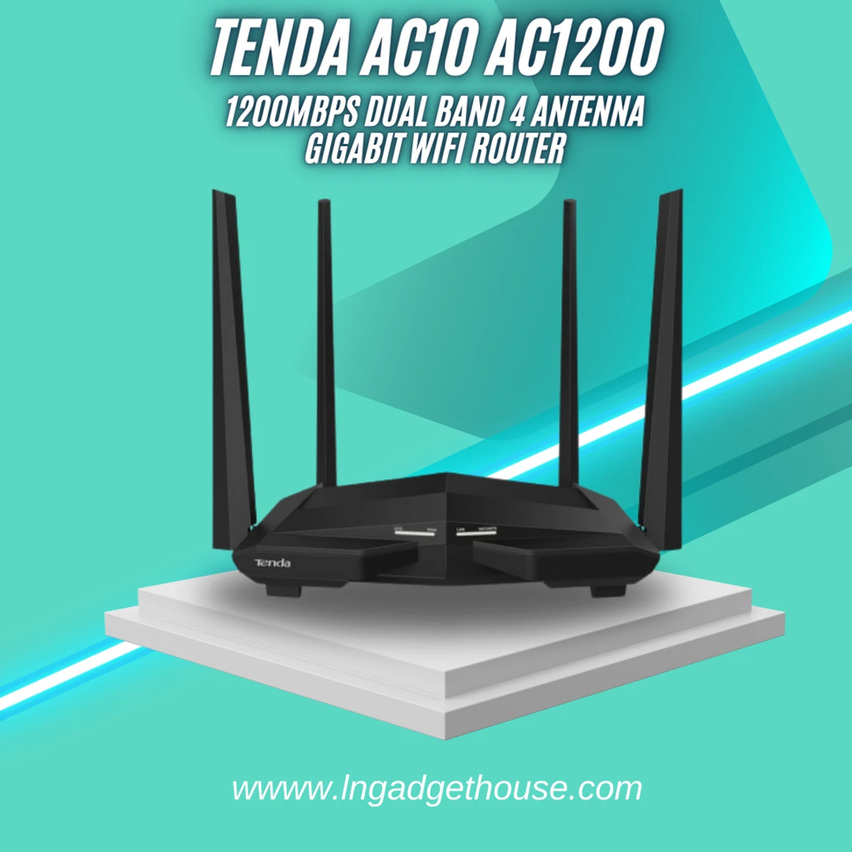 Tenda AC10 AC1200 1200Mbps Dual Band 4 Anteena Gigabit WiFi Router Balck