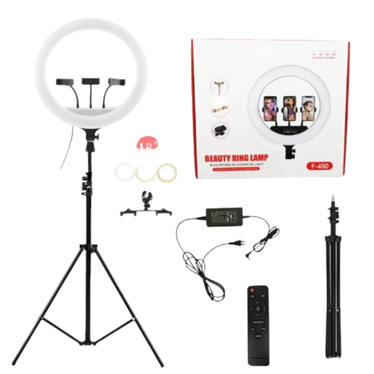 18" Inch (45cm) LED Ring Light & 3 Phone Holder With Tripod Selfie Mobile Laptop Live Beauty Light Lamp Big Photography Ringlight with Stand for Phone Studio for Tiktok Youtube Live Makeup Photography